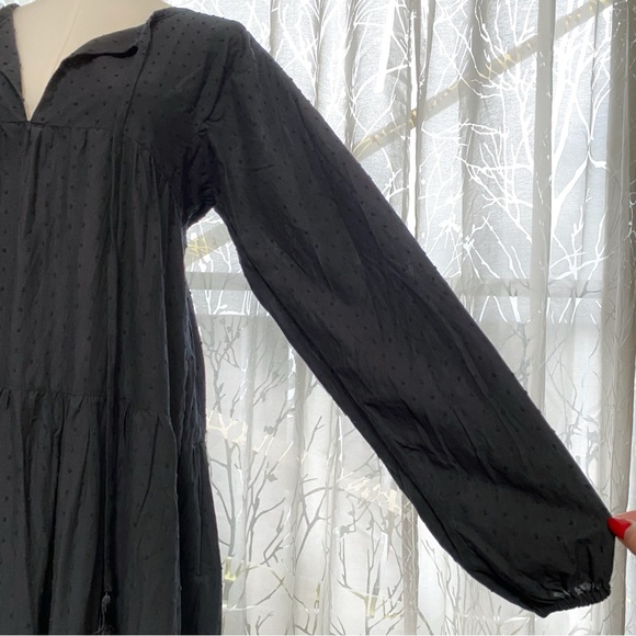 NATALIE MARTIN BLACK COTTON LONG SLEEVE TIERED MAXI DRESS - Picture 3 of 11